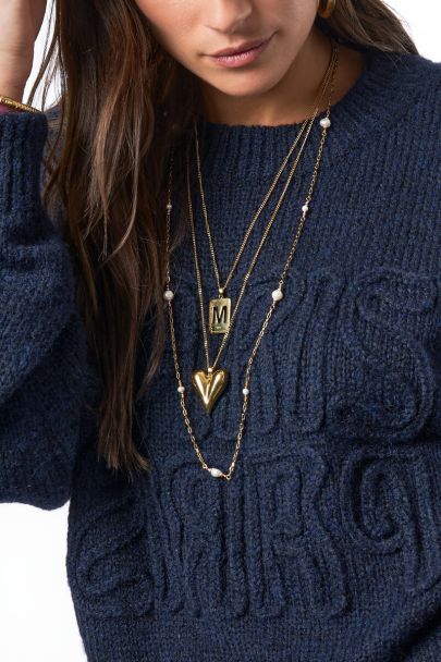 Pull brodé bleu foncé "Paris Paris"