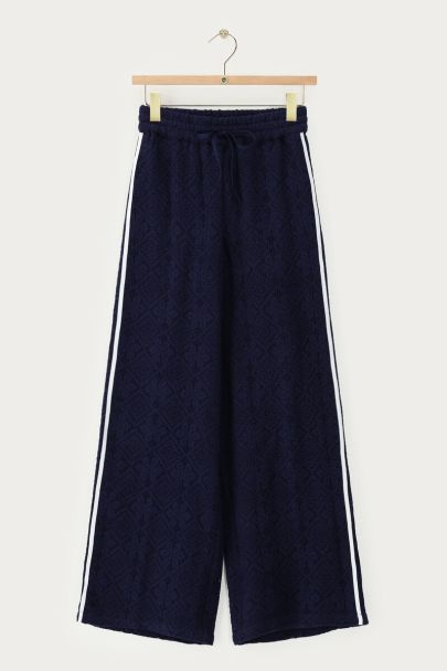 Donkerblauwe kanten broek met tapes