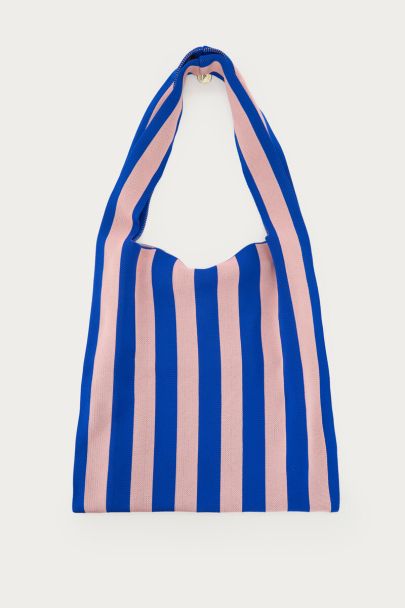 Dark blue large tote bag with pink stripes | My Jewellery