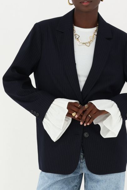 Donkerblauwe krijtstreep blazer met manchet