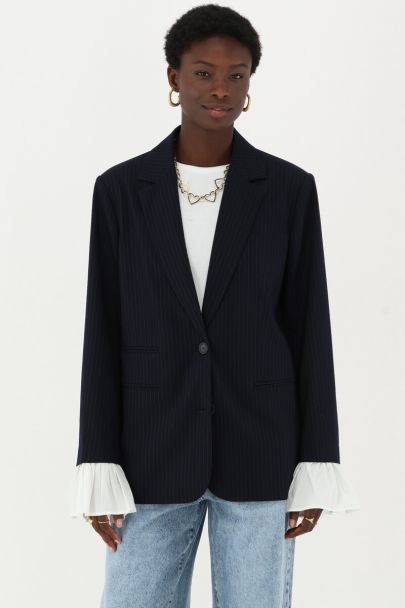 Donkerblauwe krijtstreep blazer met manchet