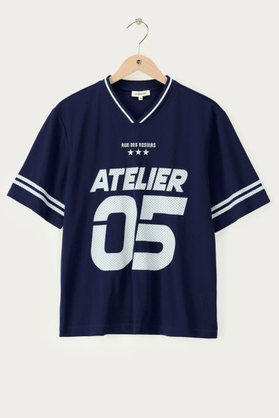 Donkerblauwe sporty mesh T-shirt