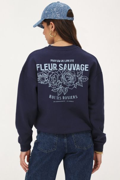 Dunkelblauer Pullover "Fleur sauvage"