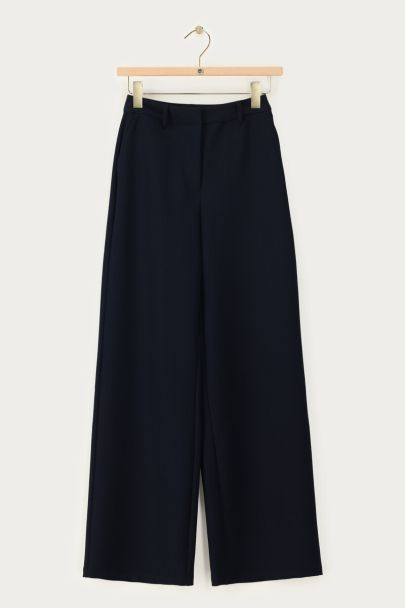 Donkerblauwe wide leg pantalon met steekzakken