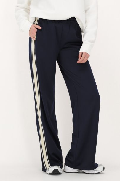 Pantalon large bleu foncé à rayures