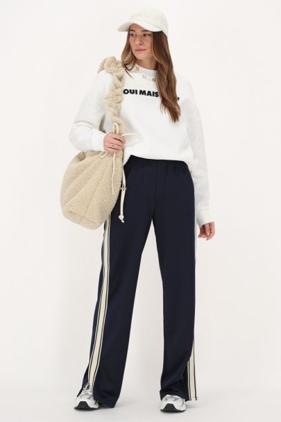 Pantalon large bleu foncé à rayures