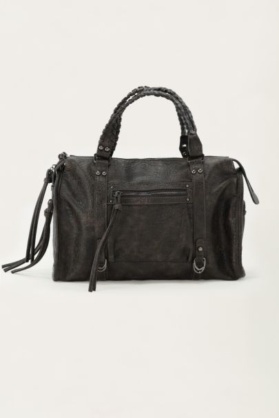 Grand sac cargo en simili cuir marron foncé