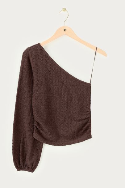 Dunkelbraunes One-Shoulder-Crêpe-Oberteil