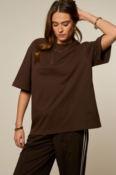T-shirt oversize marron fonc&eacute; basique 