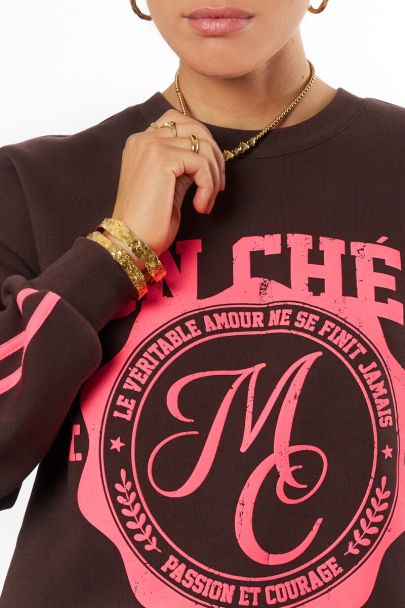 Donkerbruine sweater "Mon Cheri"