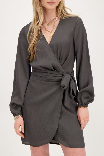 Dark grey wrap dress with draping