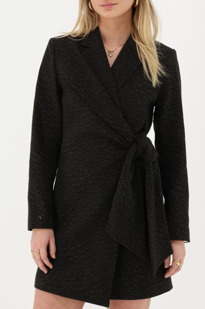 Donkergroene panterprint blazer jurk