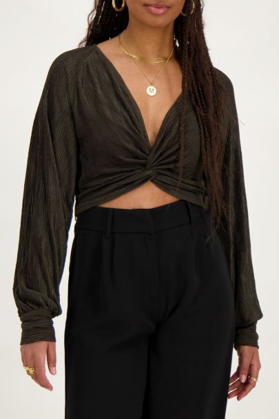 Dark green pleated top with knot
