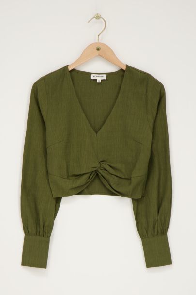 Donkergroene top met knoop & structuur