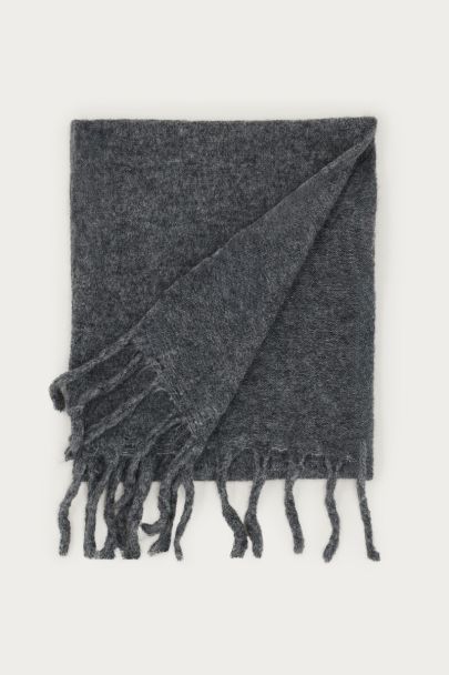 Dark grey knit scarf with fringe