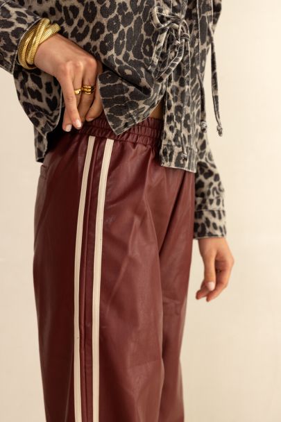 Donkerrode PU wijde broek met tapes