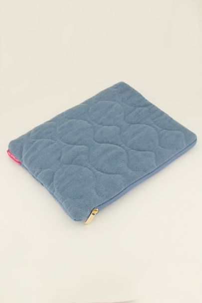 Blue denim laptop cover with pattern