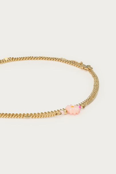 Double bracelet de cheville fleur rose