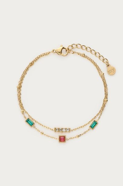 Dubbele armband multikleur strass