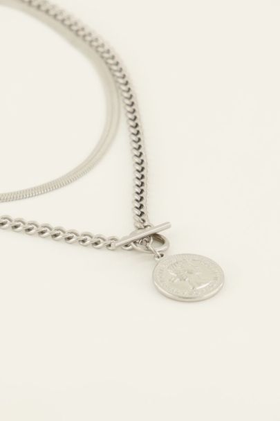 Dubbele statement ketting met munt