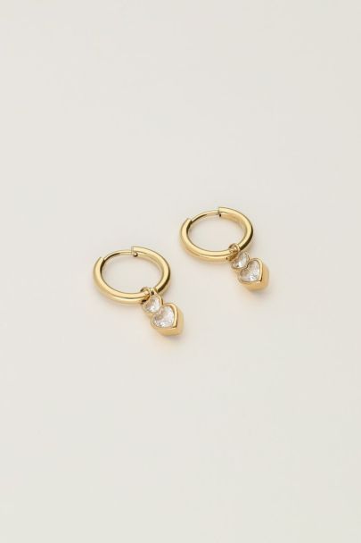 Rhinestone hoop earrings with double heart