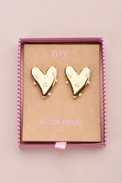 Ensemble de boutons c&oelig;ur dor&eacute;s et perles fantaisie