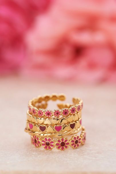 Bague Vintage avec mini fleur rose et rouge