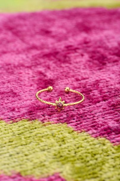 Minimalist ring with sun and pink rhinestone