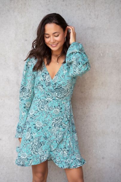 Robe portefeuille à imprimé floral bleu