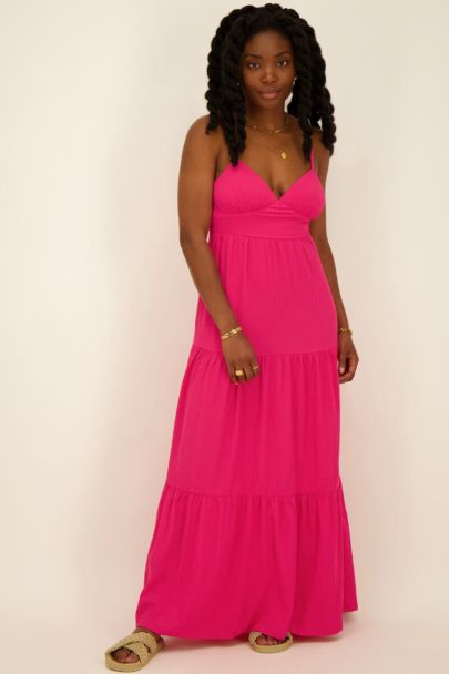 Fuchsia maxi jurk met strikdetail op rug