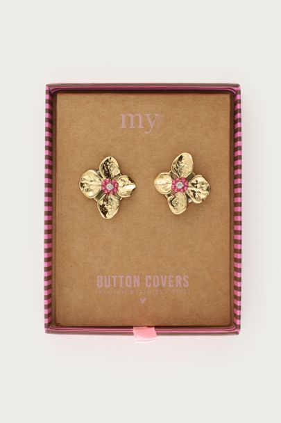 Ensemble de boutons fleurs dor&eacute;s avec perles fantaisie roses