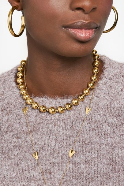 Gold-coloured statement necklace chunky double beads