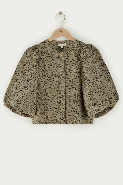 Goldfarbenes Oberteil mit Puffärmeln und Tierprint