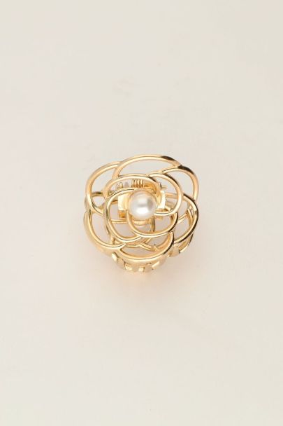 Gold coloured rose hair clip with faux pearl