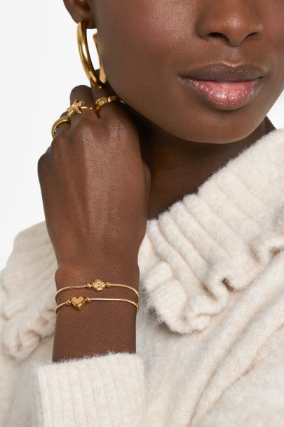 Bracelet jonc double de gratitude coeur et trèfle