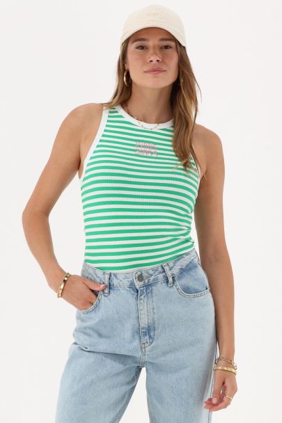 Groen-wit gestreepte tanktop