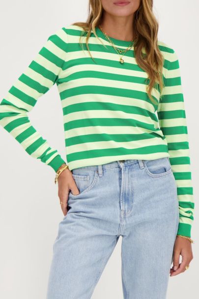 Green and yellow striped top with long sleeves