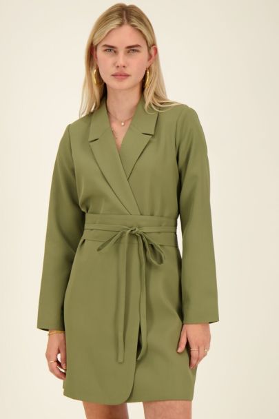 Green belted blazer dress