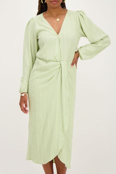 Groene crinkle midi jurk met overslag 