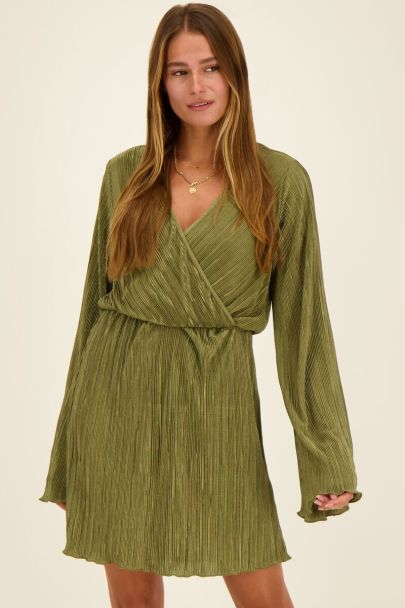 Robe portefeuille plissée verte