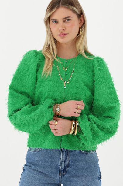 Groene harige top met lange mouwen