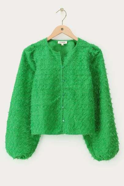 Green furry top with long sleeves