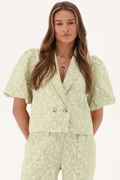 Groene jacquard korte blazer