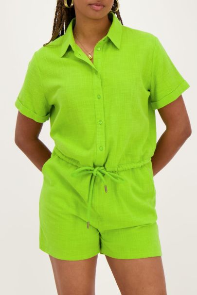 Green linen look playsuit with drawstring