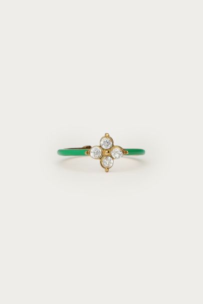 Bague minimaliste verte &agrave; tr&egrave;fle en strass 