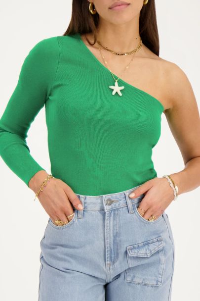 Groene one-shoulder top