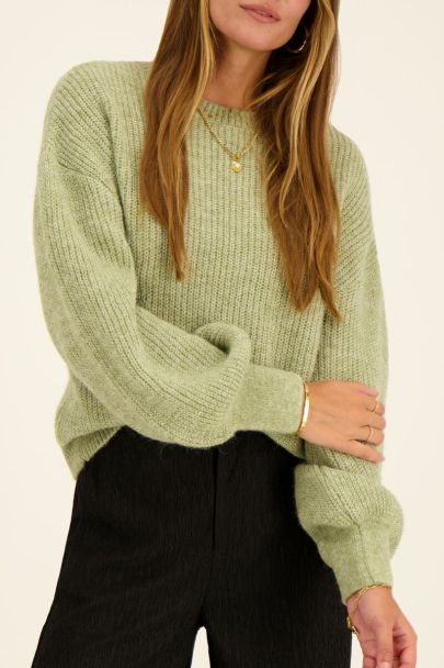 Green oversized knit sweater
