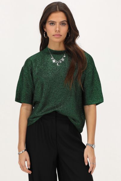 Green oversized T-shirt with lurex