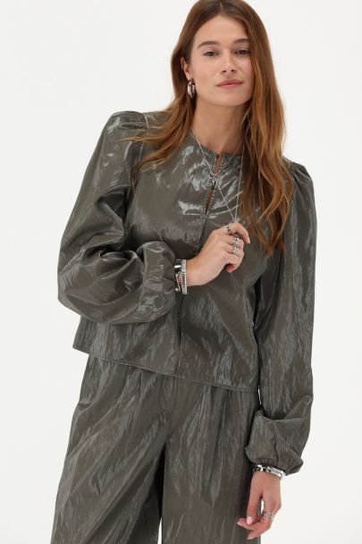 Groene PU top met lange mouwen