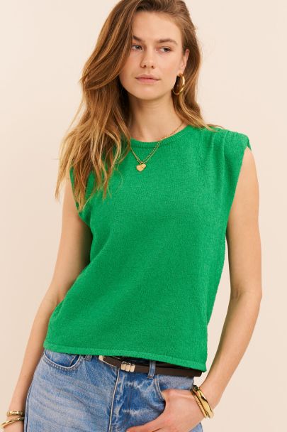 Top bouclette vert sans manches 